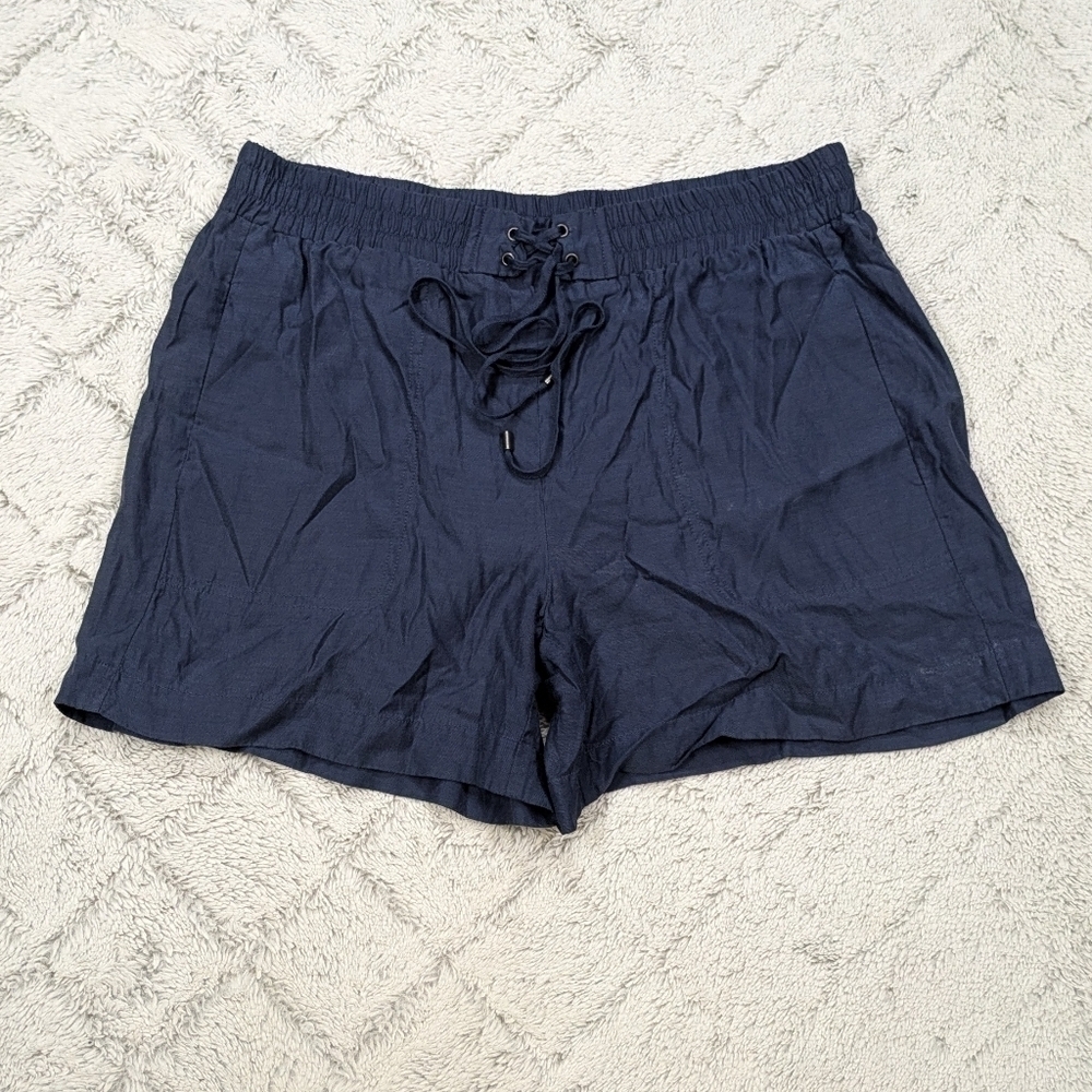 Vince Shorts Women's M Blue Navy Cupro Cotton Tie Waist Comfy Casual Pockets 4.5